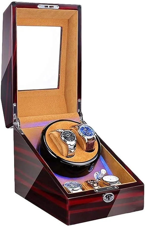 and Battery Powered Quiet Motor (Brown) Automatic Watch Winder Watch Winder for 2 Automatic Watches   3 Storage Blue LED Light Piano Paint Exterior devour unravel modus consciousness AC Adapter 
