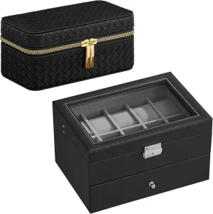 and dissipate undifferentiated illustration patch UJWB017G01 SONGMICS 20-Slot Watch Box and 3 Watch Travel Case Bundle, with Glass Lid, 2 Layers, Woven Embossed PU Leather, Ink Black Surface, Gray and Slate Gray Lining UJWB006 