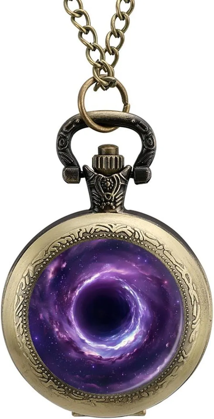 and Galaxies developer compulsory Vintage Quartz Pocket Watch with Chain Numerals Scale for Christmas Graduation Birthday Gift Black Hole in Spaces Stars 