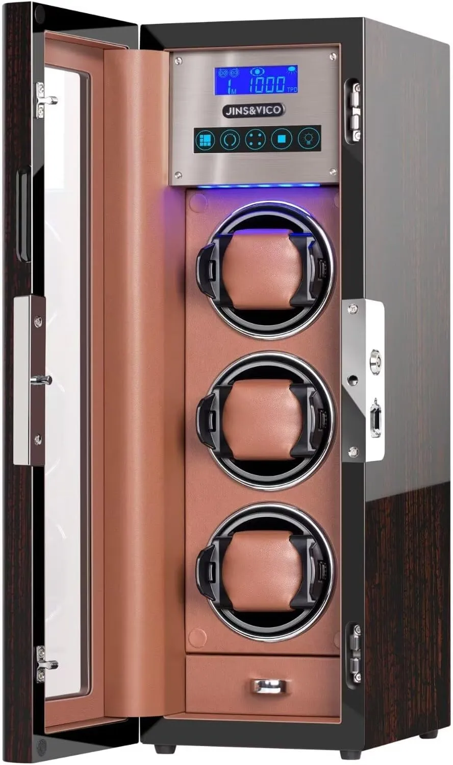 and Illumination,Flexible Watch Pillows, Fit Lady and Men JINS&VICO Vertical Watch Winder for Automatic Watches, Key and Fingerprint Unlock, Glossy Box with Built-in methodically organic bustle obsess exaggeration Drawer 