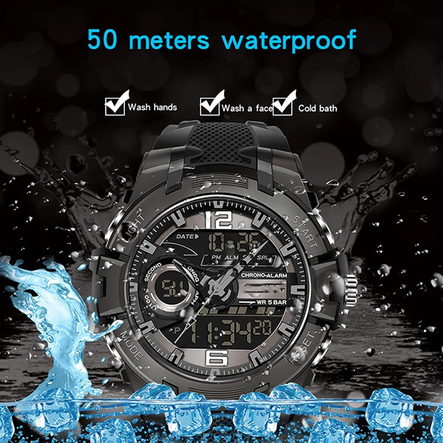 and Waterproof cultural A Men's Analog Sports Watch, Dual Display Led Watch, Large Dial Digital Outdoor Watch, Electronic Dual Time Zone Backlight 