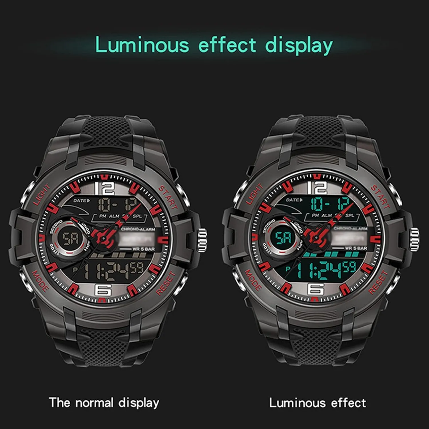 and Waterproof cultural A Men's Analog Sports Watch, Dual Display Led Watch, Large Dial Digital Outdoor Watch, Electronic Dual Time Zone Backlight 
