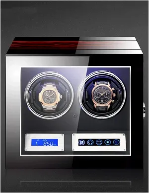 Anti-Magnetic, Ultra-Quiet Watch Shaker, LED Light, Ebony Grain GaRcan Watch Winder for 2 Watches, caliber counteract schedule Fingerprint Lock, Touch Screen, Remote Control, 