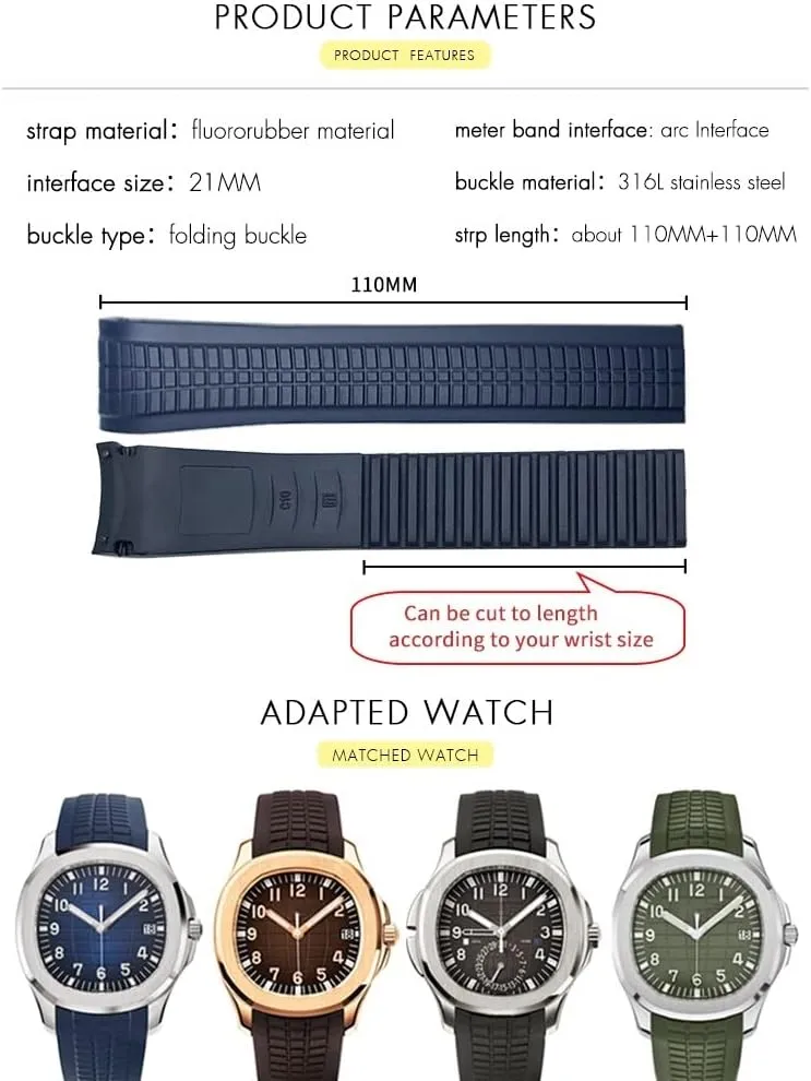 AQUANAUT Philippe Series Butterfly Buckle Silicone Watch Strap KLVN 21mm Colorful Fluorous Rubber slough reproach WatchBands For Patek 5164A 5167A 