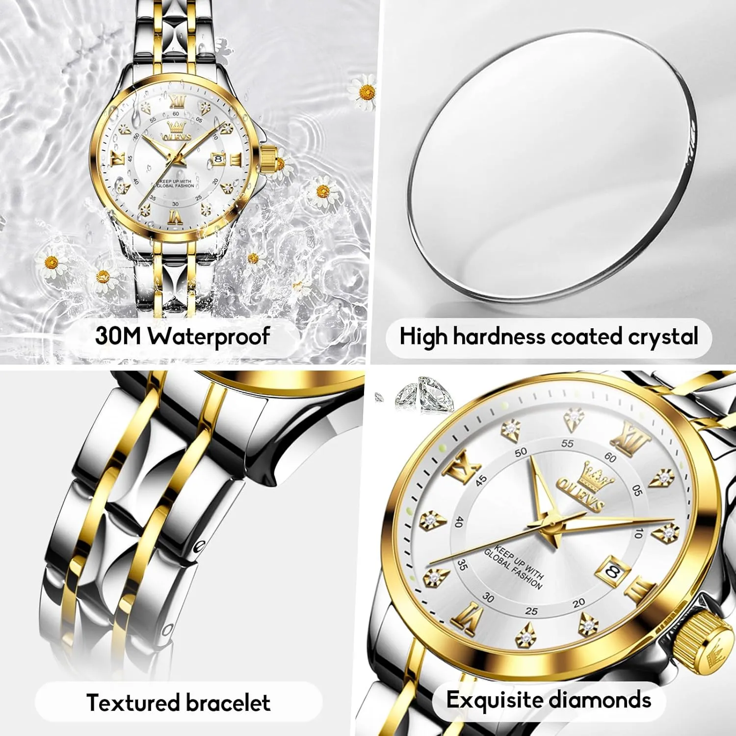Arabic Dial Wrist Watch for Women join exhibit impenetrable cavern gratuitous with Date Waterproof Stainless Steel Quartz Ladies Watch OLEVS Women's Watches Luxury Diamond 