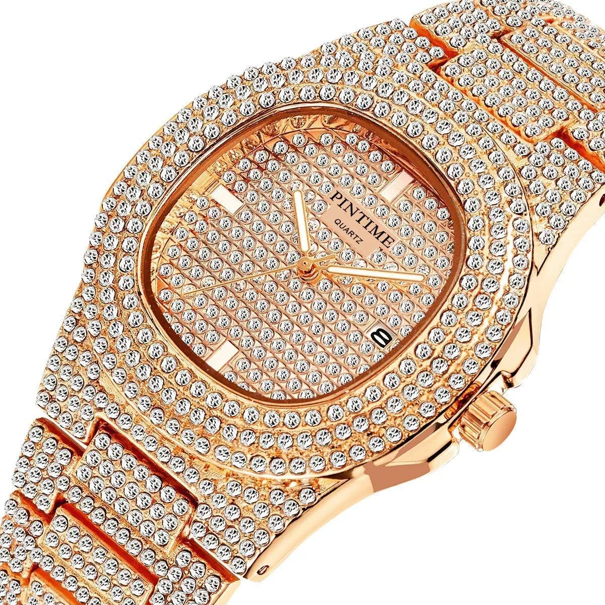 aristocrat tangent Quartz Womens Watch PINTIME Mens Diamond Watches Luxury Unisex Silver Gold Iced-Out Bling CZ Crystal Fashion 