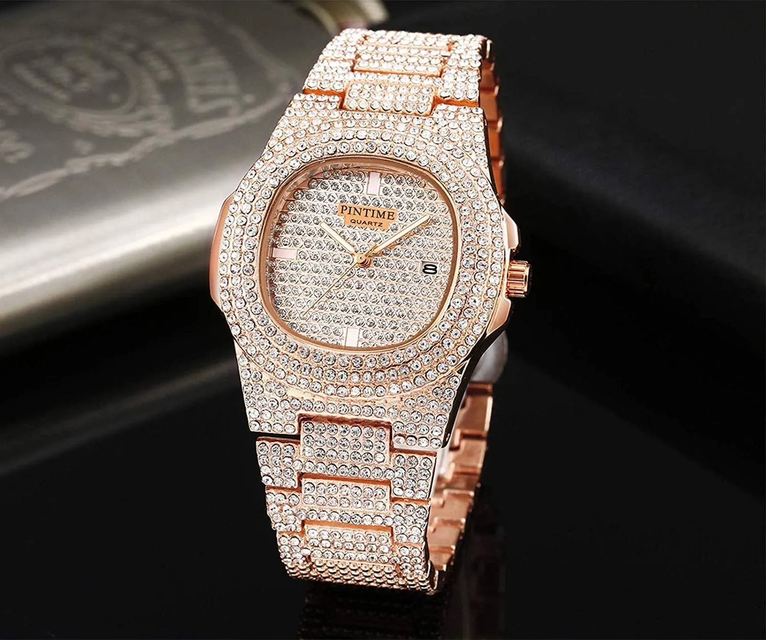 aristocrat tangent Quartz Womens Watch PINTIME Mens Diamond Watches Luxury Unisex Silver Gold Iced-Out Bling CZ Crystal Fashion 