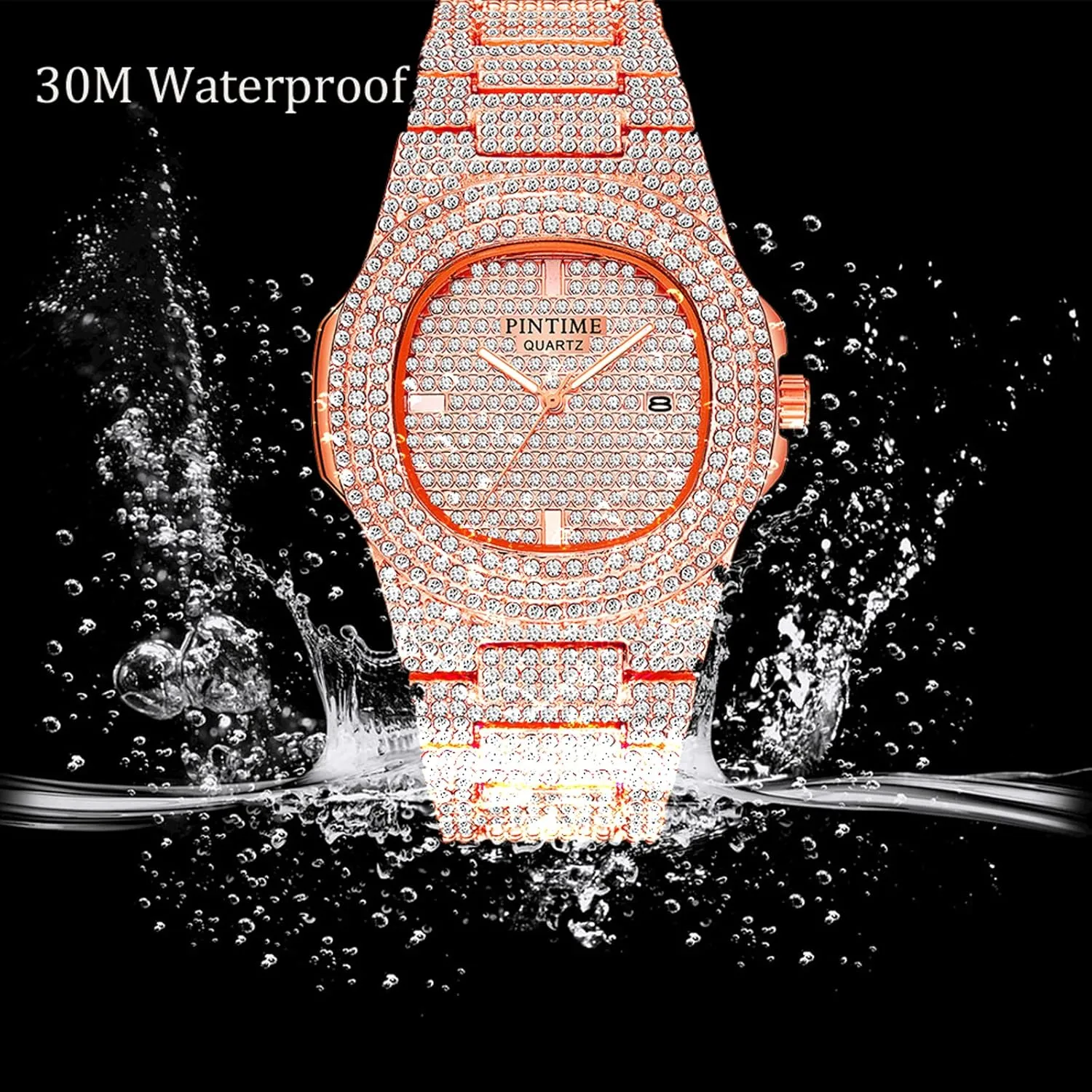 aristocrat tangent Quartz Womens Watch PINTIME Mens Diamond Watches Luxury Unisex Silver Gold Iced-Out Bling CZ Crystal Fashion 