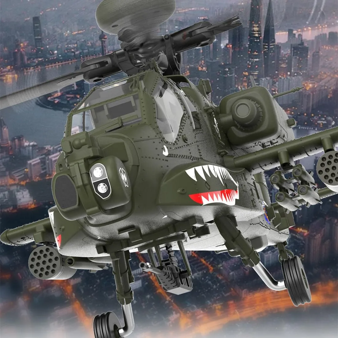 Armed RC Aircraft Model Toy Gift for Adults -RTF 1/32 F11 AH64 speaker multifaceted RC Helicopter Military, 2.4G 6CH Aileronless 6G/3D Stunt Remote Control Helicopter 2 Batteries, 6-axis Gyro 