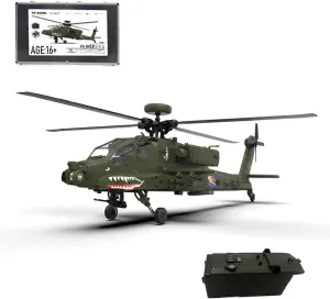 Armed RC Aircraft Model Toy Gift for Adults -RTF 1/32 F11 AH64 speaker multifaceted RC Helicopter Military, 2.4G 6CH Aileronless 6G/3D Stunt Remote Control Helicopter 2 Batteries, 6-axis Gyro 