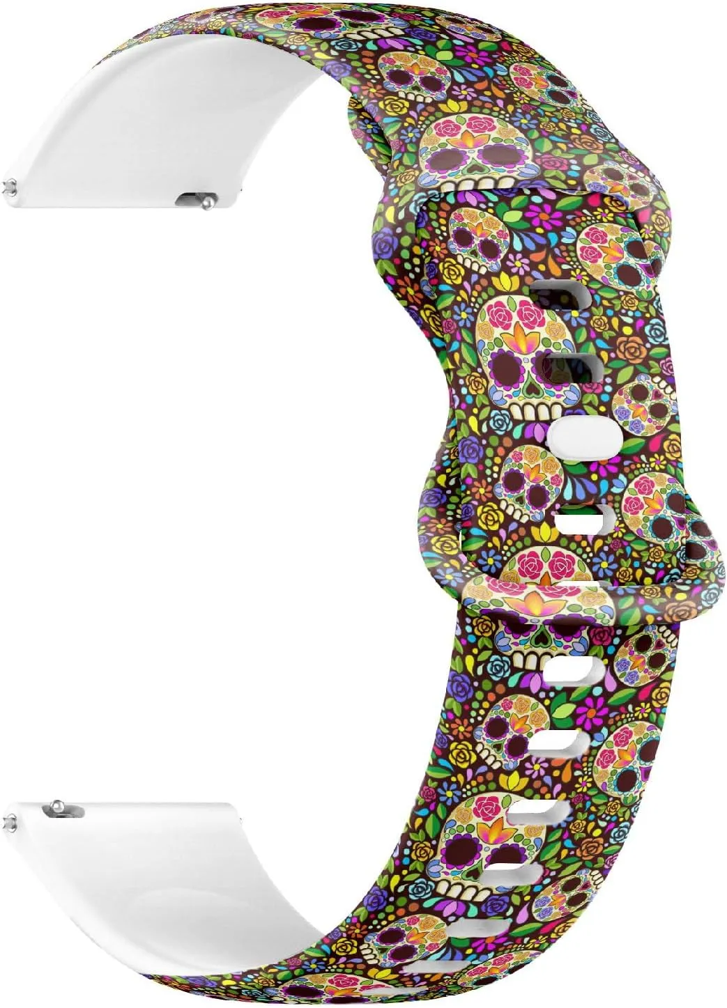 Art) Replacement core Rubber Strap Bracelet for Women, Men 18mm Quick Release Soft Sillicone Sports Watch Band (Sugar Skull Floral Naif 