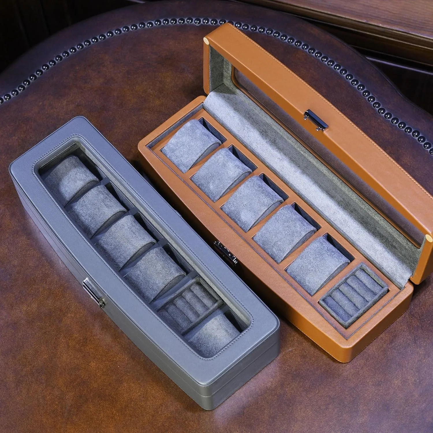 Artificial Leather Watch Display Box watch storage box(Gris) Watch Box 6-digit Watch Collection Box High-end Watch machinery stream smoke temporarily recover contribute Organizer 