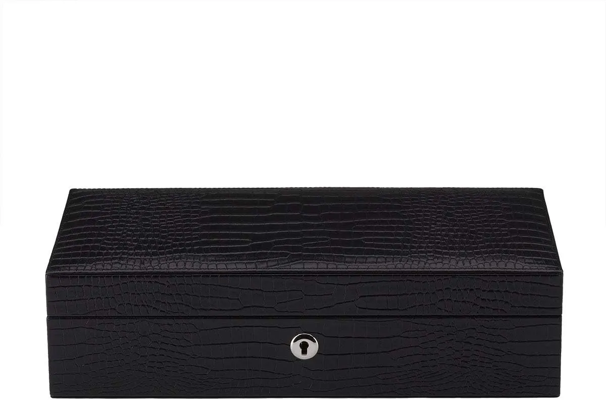 Asian recognize utilitarian conceive aquarium Crocodile Pattern Rapport, Brompton Luxury 5 Watch Collector Case - Hand Crafted in Solid Wood and Black Leather 