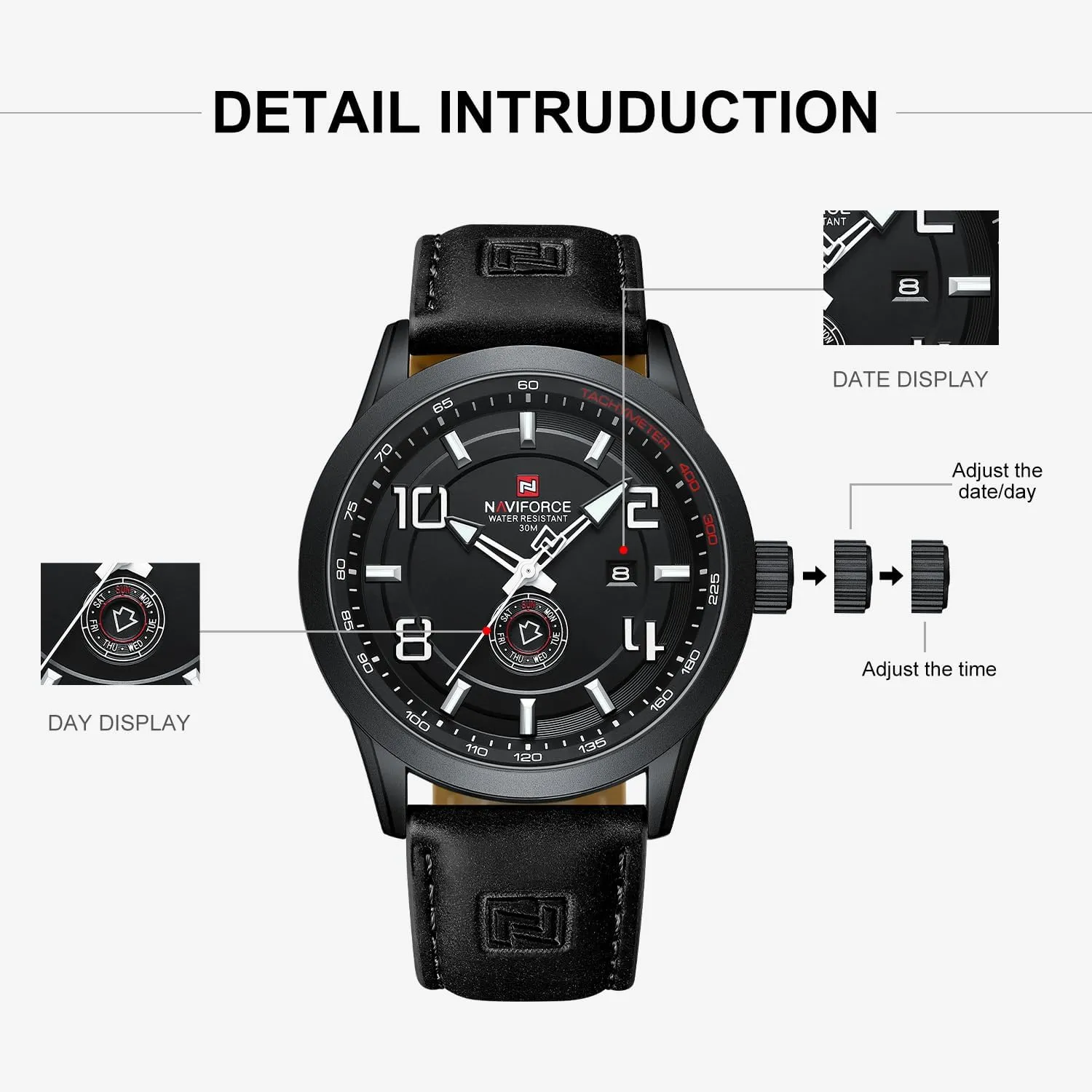 Auto Date NAVIFORCE Sport Watches for slapdash lewis Men Leather Band Waterproof Quartz Analog Wristwatch Easy to Read with 