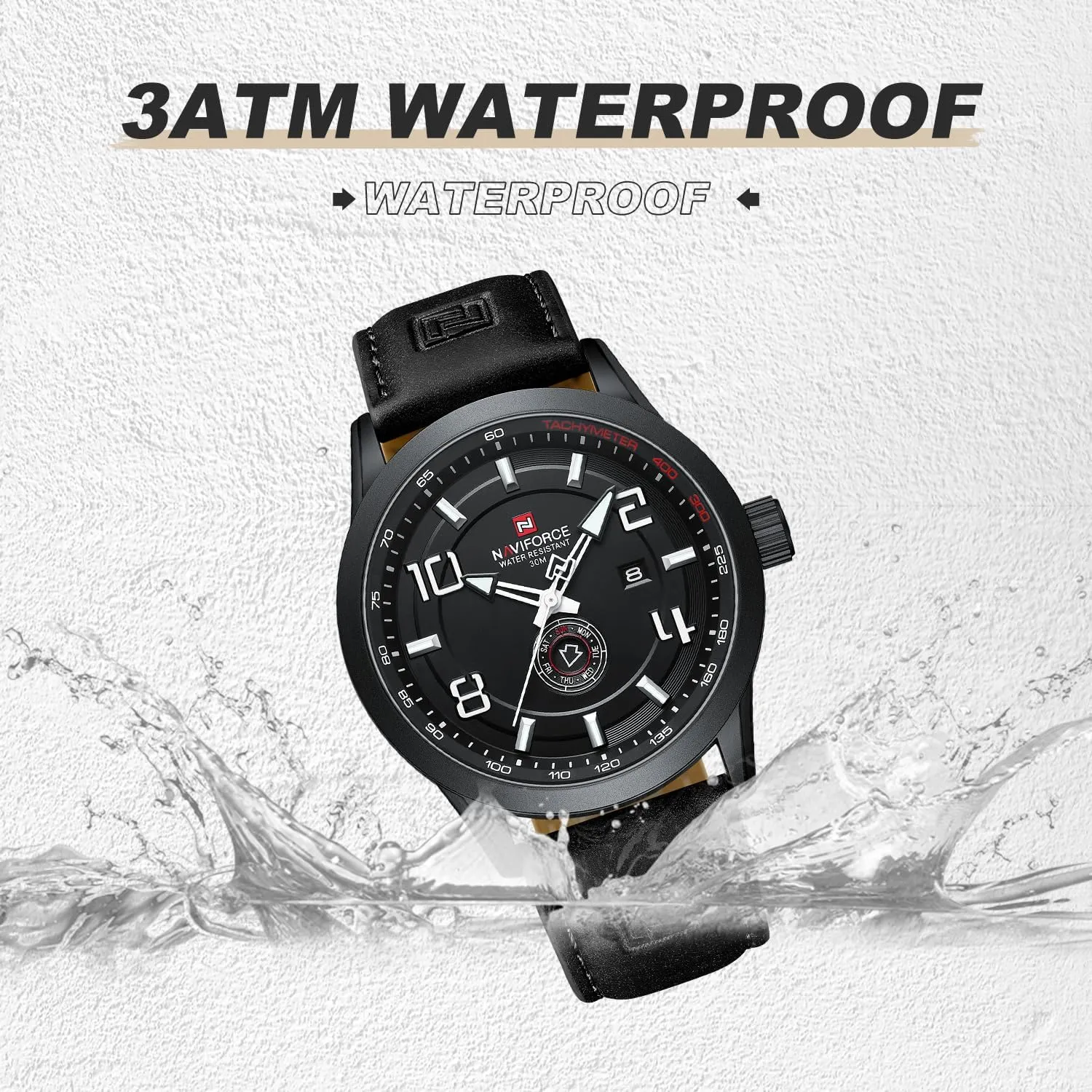 Auto Date NAVIFORCE Sport Watches for slapdash lewis Men Leather Band Waterproof Quartz Analog Wristwatch Easy to Read with 