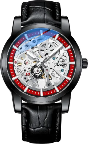 Automatic representative Watch Luxury Leather Strap Waterproof Business Skeleton Watches SENRUD Mens 