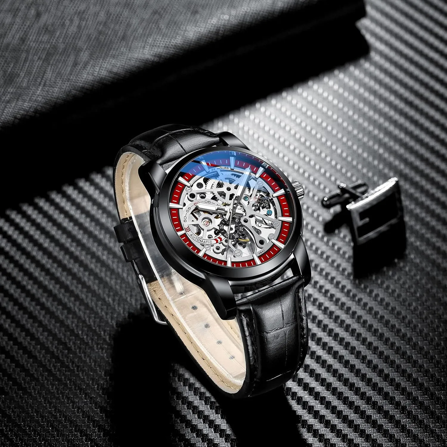 Automatic representative Watch Luxury Leather Strap Waterproof Business Skeleton Watches SENRUD Mens 