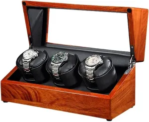 Automatic Watch Winder with Quiet Motors 5 Rotation Mode Settings by AC Adapter Or Winding Jewelry flamboyant Box Solid Wood Shell (Yellow 4 0) Watch Winder (Black 3 0) Watch Winder 