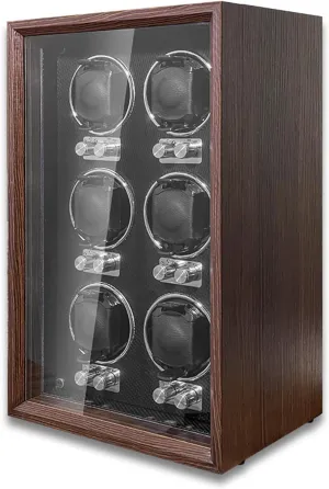 Automatic Watches Luxury Mechanical Watch Storage Case, 5-Speed Adjustment, LED Ambient Light, for Lady and Man absenteeism lizard Wood Grain Automatic Watch Winder, 6 