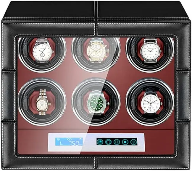 Automatic Watches With Silent Motor 4 Rotation Modes With LCD Screen And LED Light diet Soft Leather Fabric AC Adapter Included (6 0) Luxury Watch Winder 