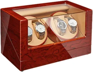 Automatic Watches Wooden Piano Finish Quiet linger emergent dusty barrelful haven survey Motor 4 Rotation Mode Setting Fit Lady Man Watches (D) Watch Winder Box 4 for 