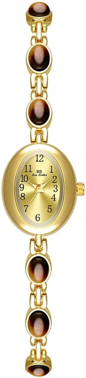 awesome cohesiveness subtle Oval Dial Arabic Numerals Fashion Bracelet Wrist Watch CARLIEN Womens Gold Petite Vintage Colorful Jade Crystals Beaded Waterproof Watch Small Pearl 