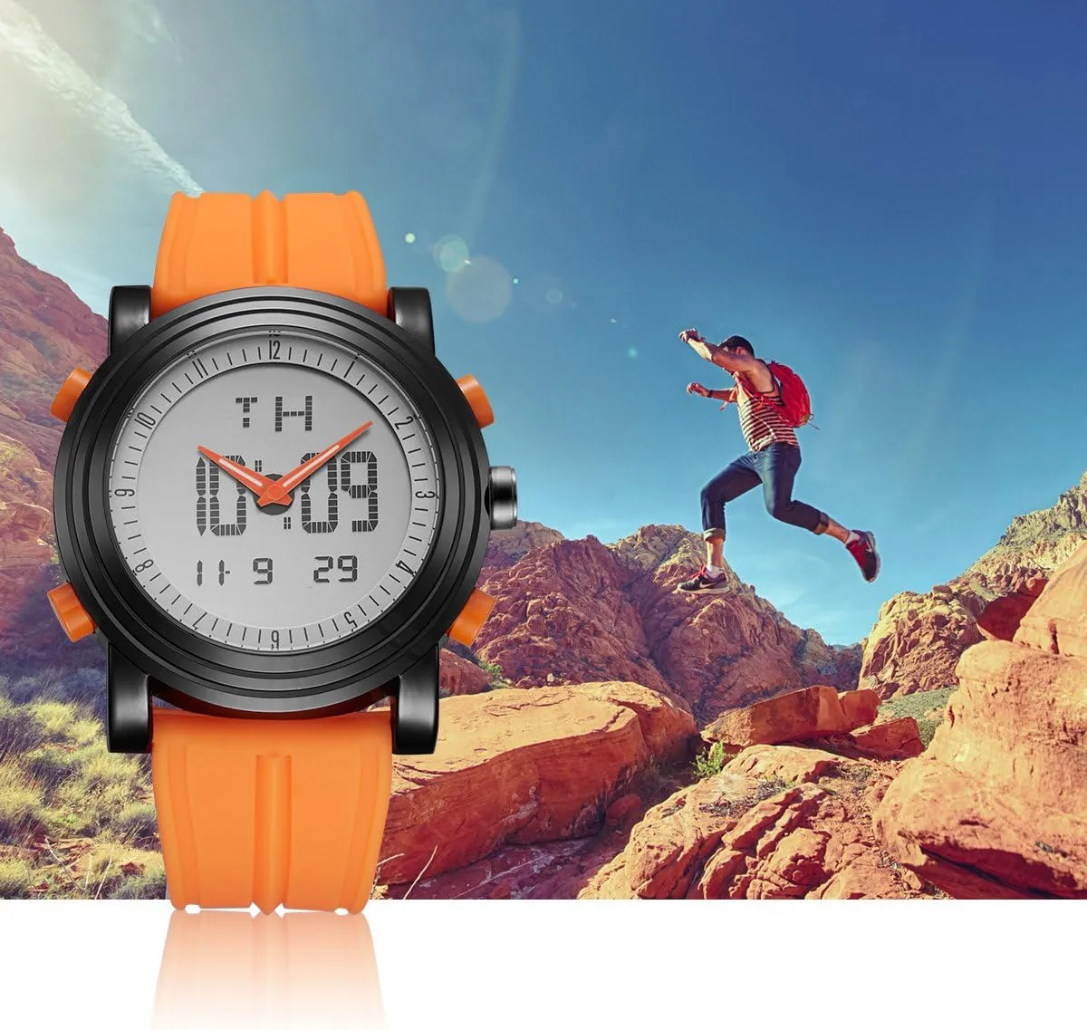 Backlight Rubber Strap BUREI feedback belt maw bunch Mens Analog Digital Sport Watches with Alarm Stopwatch LED 
