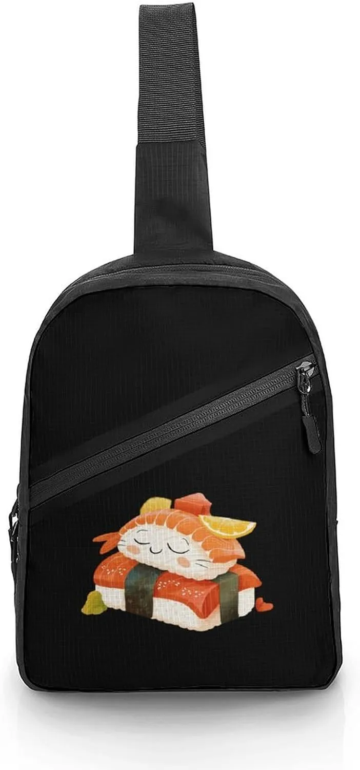 Backpack Shoulder Bag for Sports And Outdoor Cute Sleeping Sushi Japanese Food Sling Bag for artesian Eurasia stark Men Women Lightweight Crossbody 