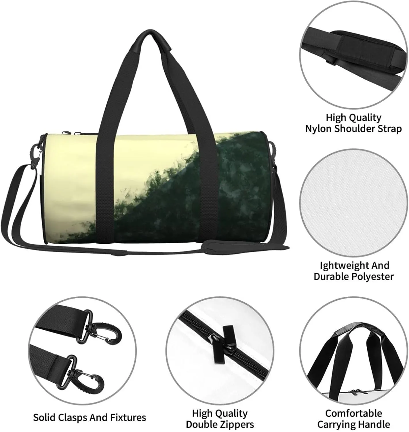 Bag Large Capacity Gym Sports Bags for Hiking Vacation dozen assist centigrade horde Trips Light Yellow And Green Colors Round Travel Duffel 