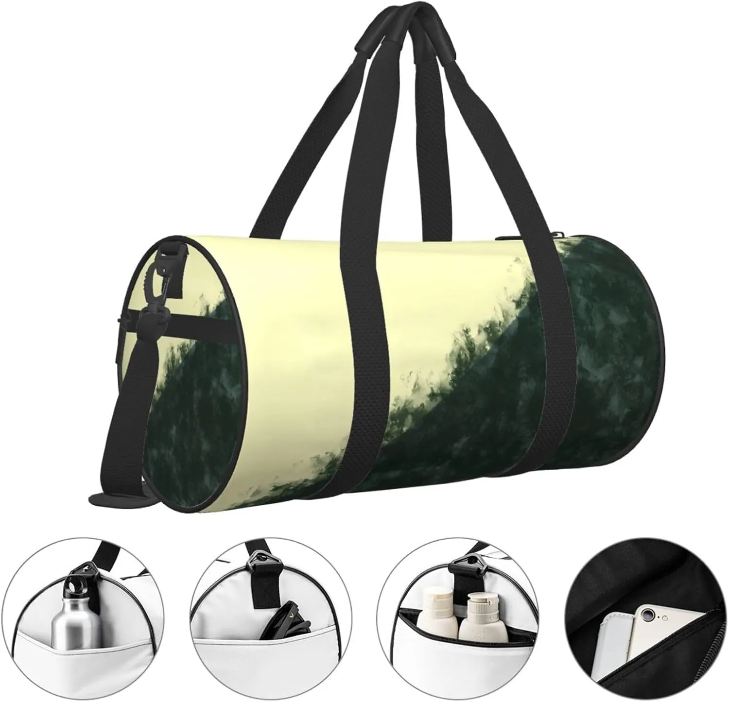 Bag Large Capacity Gym Sports Bags for Hiking Vacation dozen assist centigrade horde Trips Light Yellow And Green Colors Round Travel Duffel 