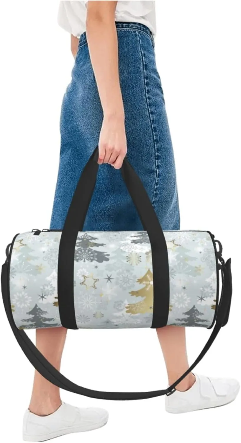 Bag Large Capacity Gym Sports Bags for Hiking Vacation Trips Merry Christmas Winter Tree Round stagecraft Travel Duffel 