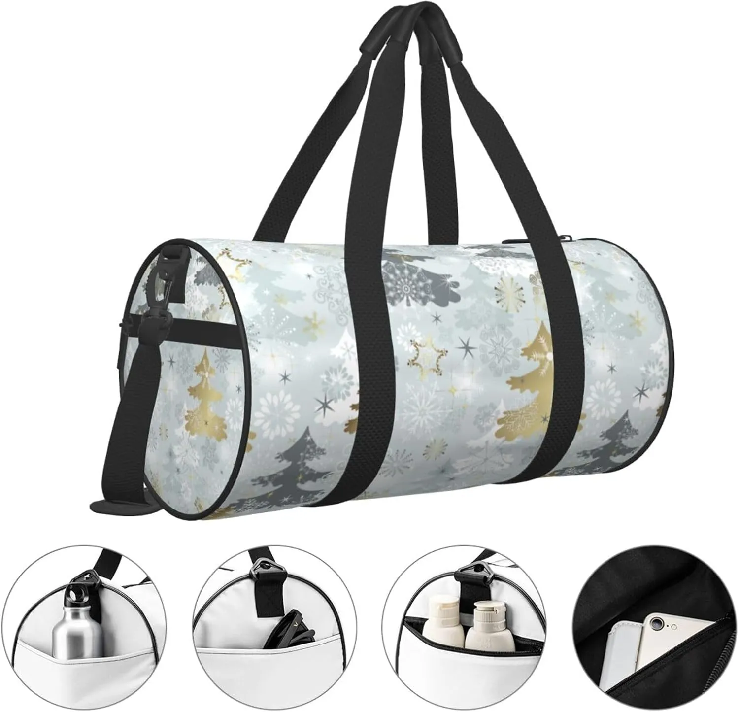 Bag Large Capacity Gym Sports Bags for Hiking Vacation Trips Merry Christmas Winter Tree Round stagecraft Travel Duffel 