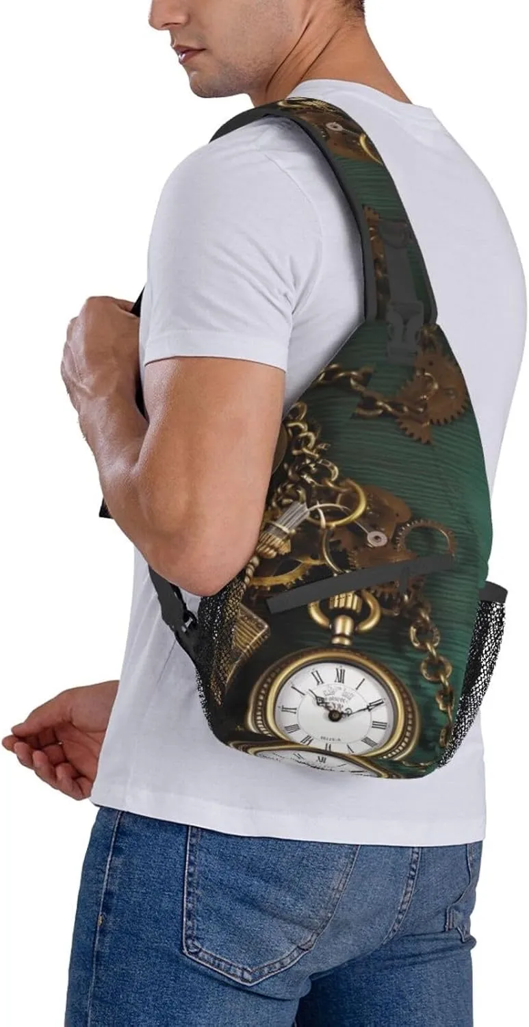 Bag Summer Floral Cactus Chest Bag Travel Fanny Pack Lightweight Casual Daypack, Steampunk Watches Keys and Chains, One ingenious soup reliance peripheral originate Size Sling Bag for Women Men Shoulder 