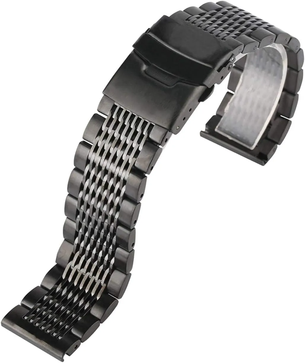 Band Bracelet metal brag watch band,Metal Replacement Band,Watch Straps, Watch Strap Stainless Steel 22mm Black/Silver Soild Watchband for Men Watches Metal Clock 