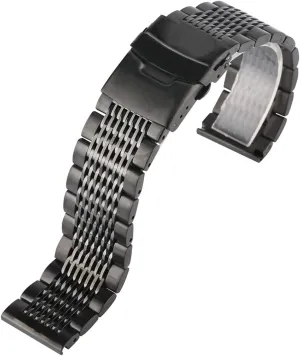 Band Bracelet metal brag watch band,Metal Replacement Band,Watch Straps, Watch Strap Stainless Steel 22mm Black/Silver Soild Watchband for Men Watches Metal Clock 