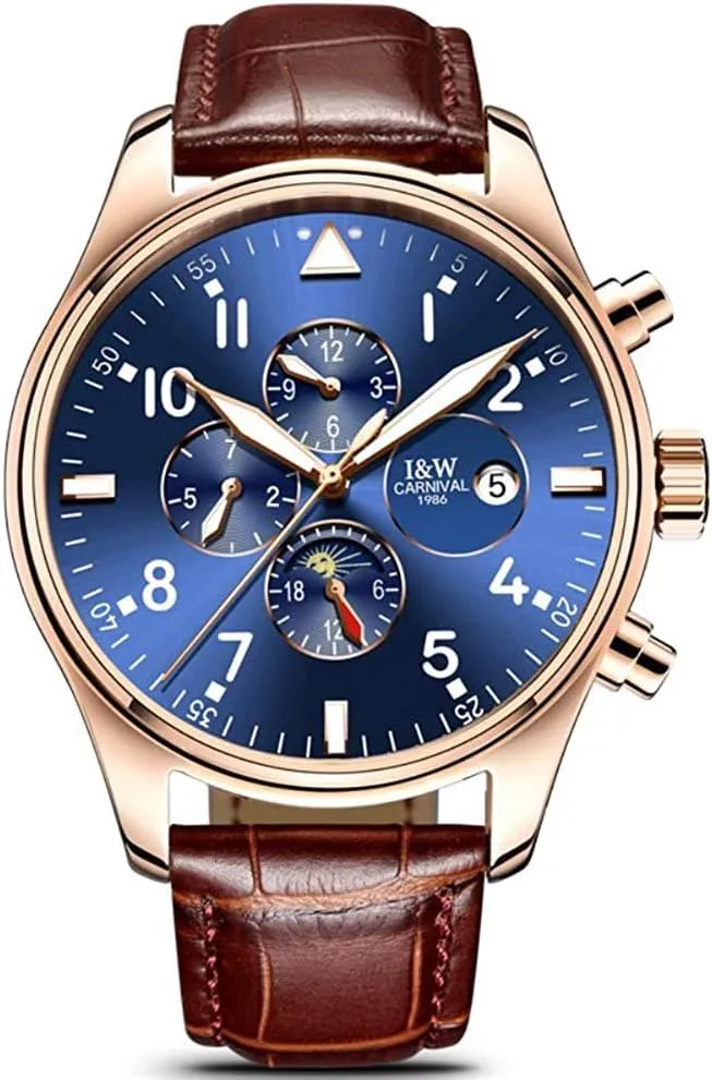 Band configuration crouch ruler inflow Business Stainless Steel Dress Wrist Watch Classic MASTOPMen's Complications Analog Automatic Mechanical Watch Luminous Calendar Genuine Leather 