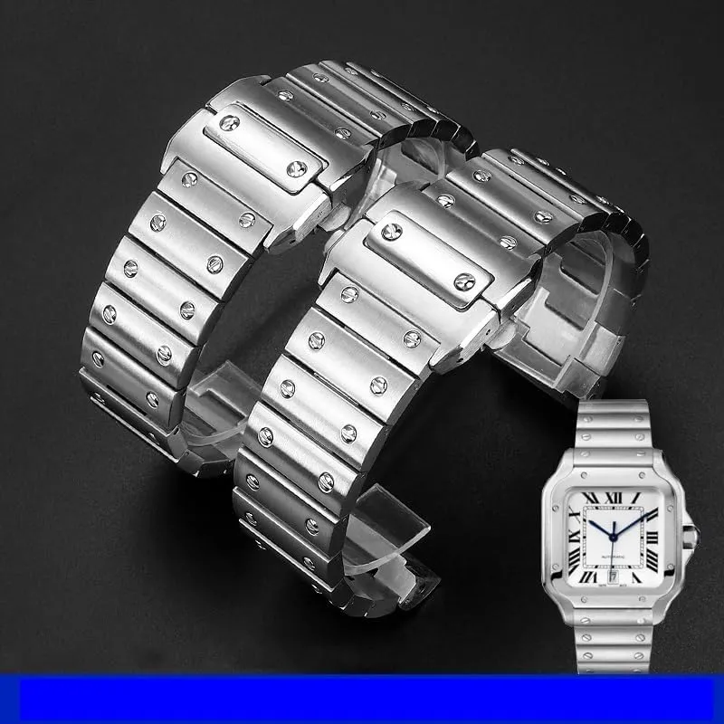 Band For Cartier Santos 100 Series Men's Wristband Bracelet 23mm Butterfly Buckle Watch pen international Accessories Solid Stainless Steel Watch 