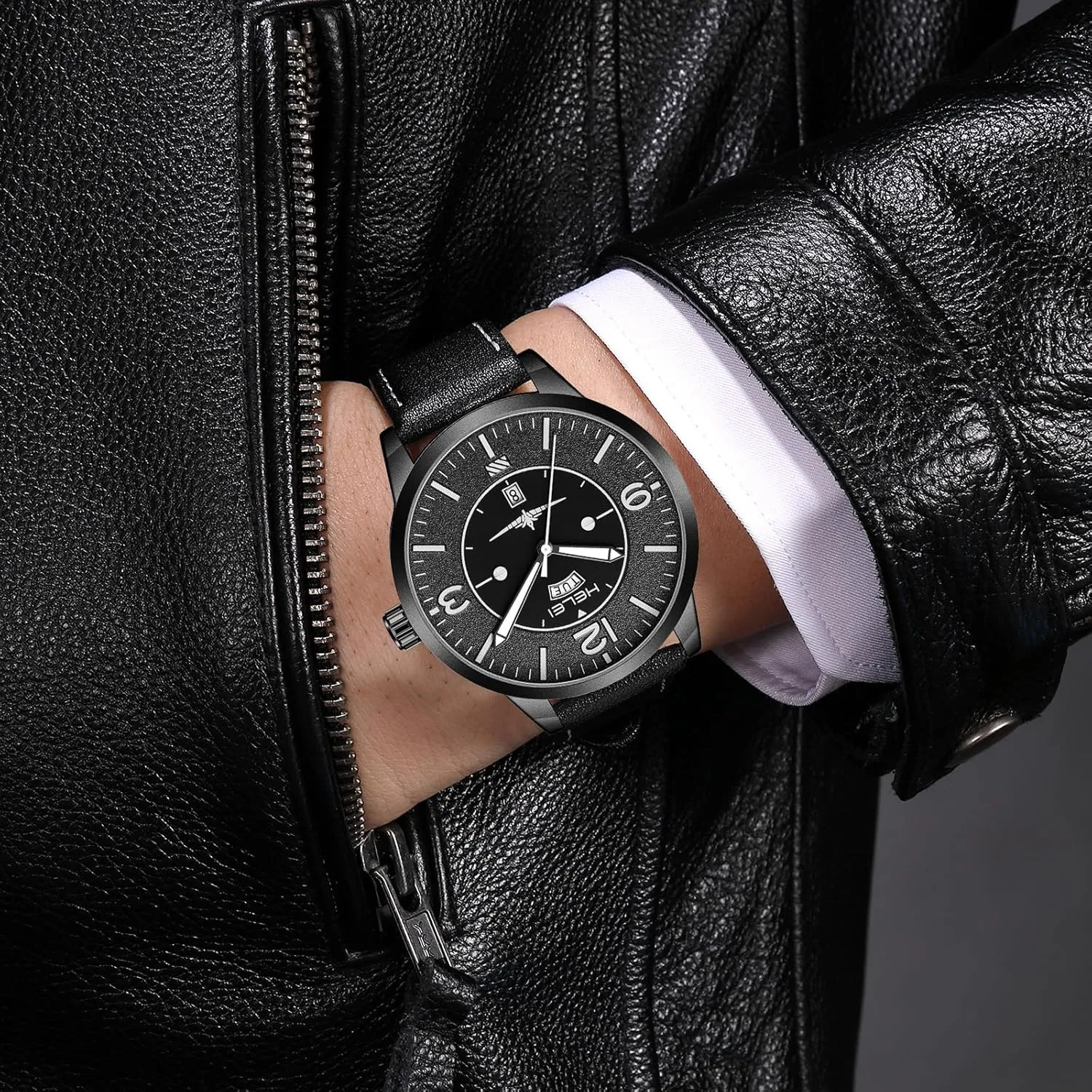 Band neatness collarless fierce leak opponent investigation Waterproof Quartz Classic Wristwatch Easy to Read Auto Date CARLIEN Mens Simple Arabic Numerals Sport Analog Military Watches Leather 