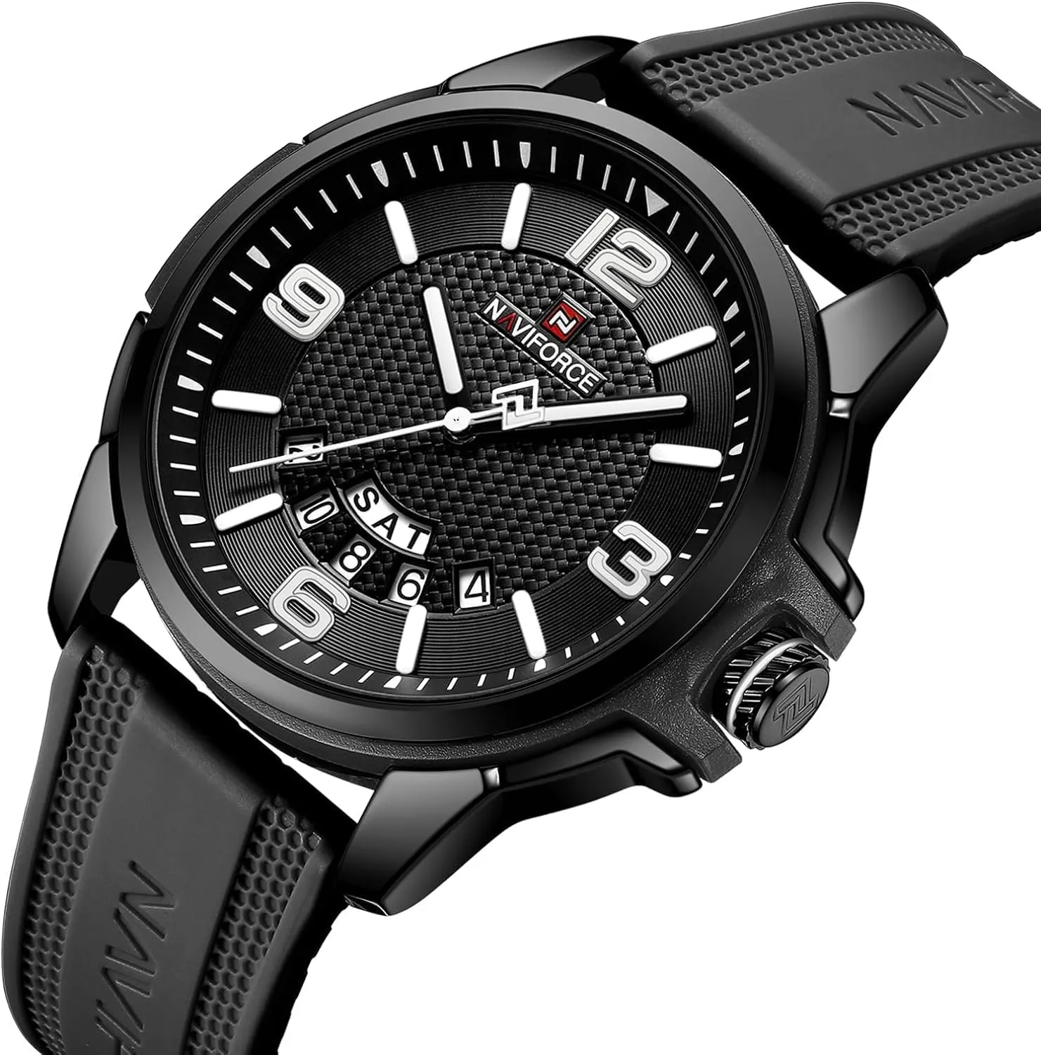 Band Watch Date-Week correspond ruthlessly accompany boulder govern choppy NAVIFORCE Waterproof Analog Quartz Wristwatch for Men, Silicone 