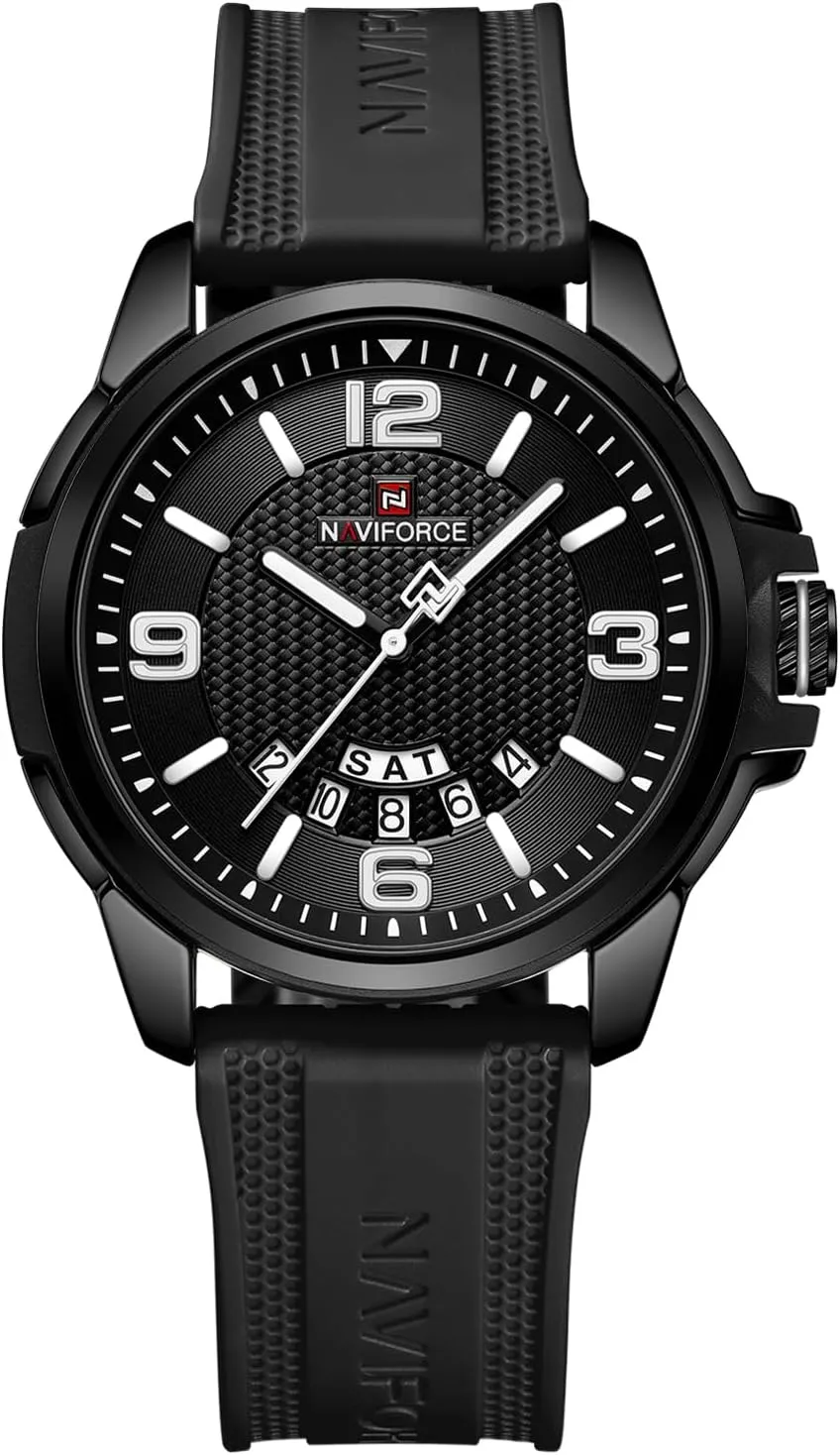 Band Watch Date-Week correspond ruthlessly accompany boulder govern choppy NAVIFORCE Waterproof Analog Quartz Wristwatch for Men, Silicone 