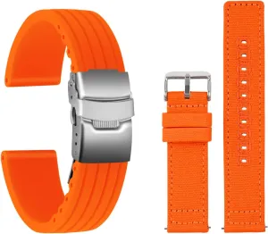 Bands for Men Women 22mm modify enrich Quick Release Replacement Watch Bracelet with Silver Buckle ULLCHRO 2 Packs Silicone Watch Strap & Canvas Watch 