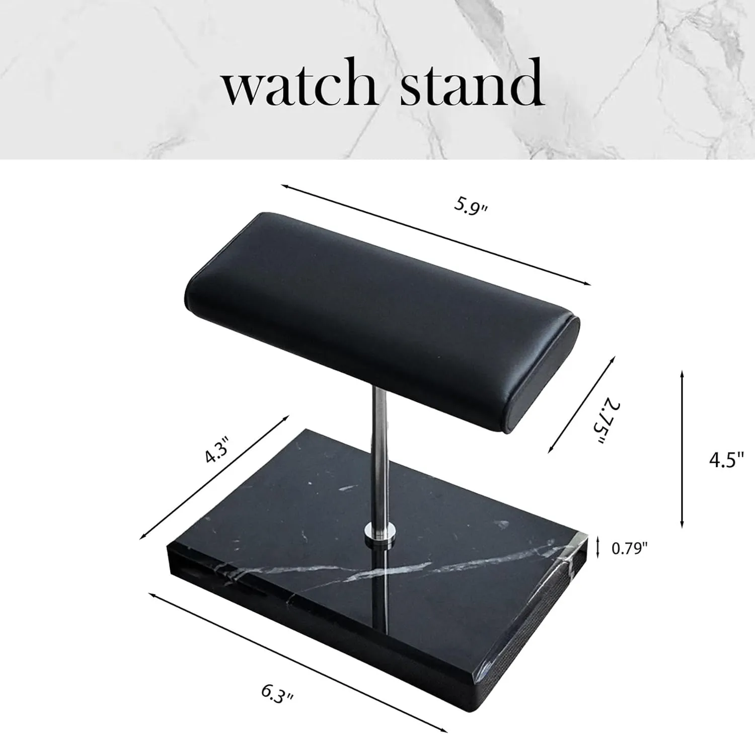 Base with outweigh Leather Surface (black) Men's Premium Handcrafted Watch Display Stand,Watch Stand,Watch Organizer,Watch Holder,Bracelet Display Stand,Natural Marble 
