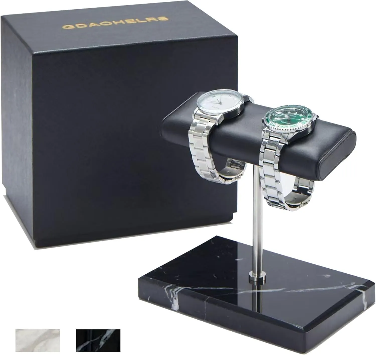 Base with outweigh Leather Surface (black) Men's Premium Handcrafted Watch Display Stand,Watch Stand,Watch Organizer,Watch Holder,Bracelet Display Stand,Natural Marble 