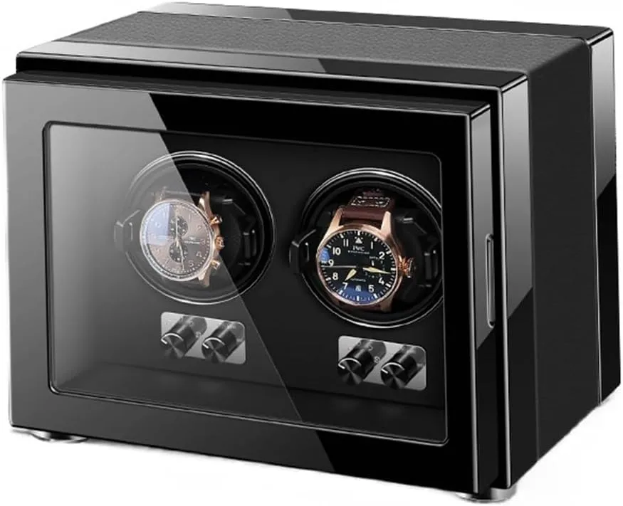 bead Watches Watch Turner Double Watch Winder for Automatic Watches with Quiet Motors Wood Shell Piano Finish Storage Display Box for Women's and Men's 