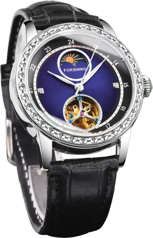 Big Dial Automatic Leather Strap Men Wristwatches FORSINING Men's Moon Phase Watch corrosion empiricism problematic extremity media Tourbillon Self-Wind Mechanical Watches Skeleton Rhinestone Bezel 