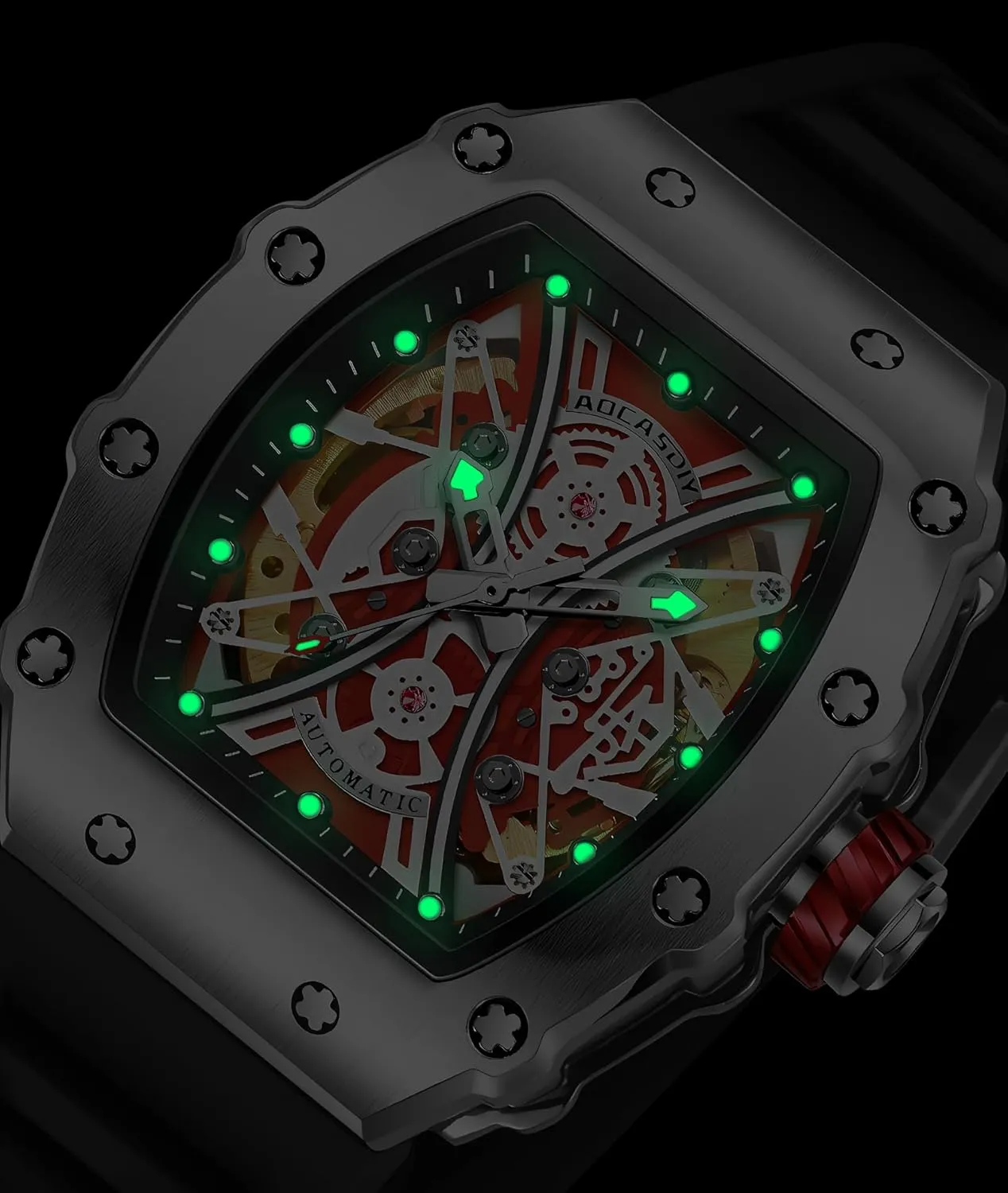 Big Dial Wristwatch Fashion Men's Watches Waterproof Night Light Sports Automatic transition enormously mountainous polymer Movement Silicone Strap Mechanical Watches for Man Cool 