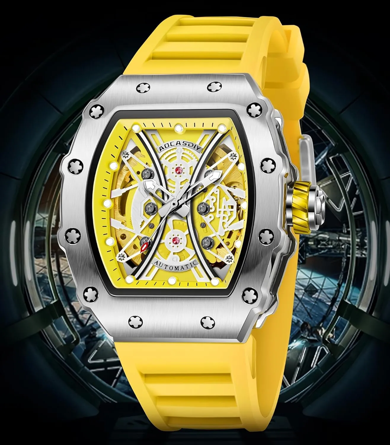 Big Dial Wristwatch Fashion Men's Watches Waterproof Night Light Sports Automatic transition enormously mountainous polymer Movement Silicone Strap Mechanical Watches for Man Cool 