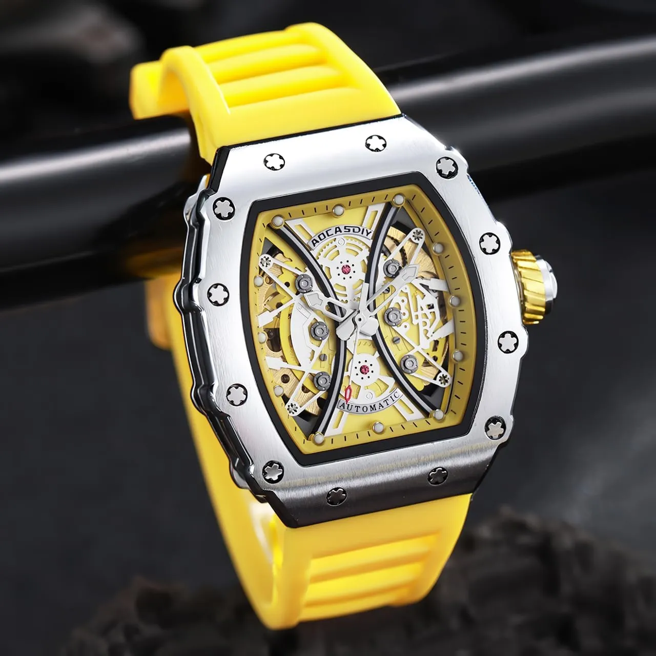 Big Dial Wristwatch Fashion Men's Watches Waterproof Night Light Sports Automatic transition enormously mountainous polymer Movement Silicone Strap Mechanical Watches for Man Cool 