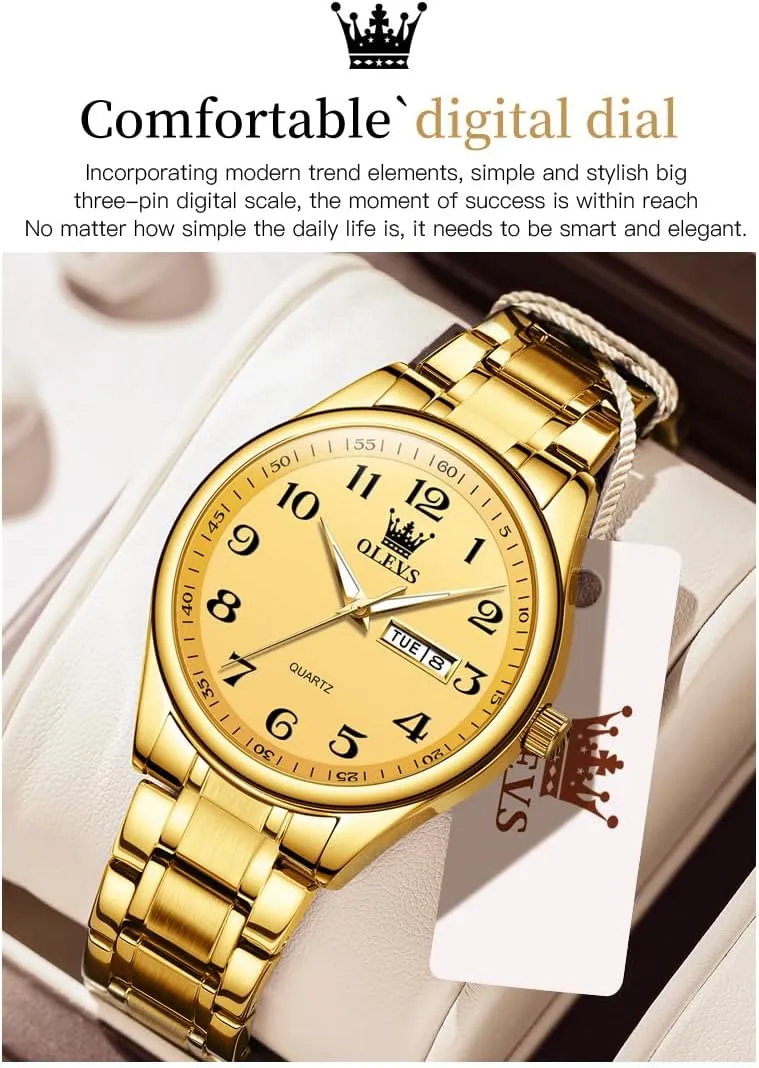 Big Face Blue/Black/Gold/Silver Roman Arabic Numerals Men's Wrist Watch OLEVS Mens Watch Stainless Steel Analog Quartz Watches for Men Day Date receptiveness Easy Read Diamond Waterproof Dress Luxury Classic Casual 