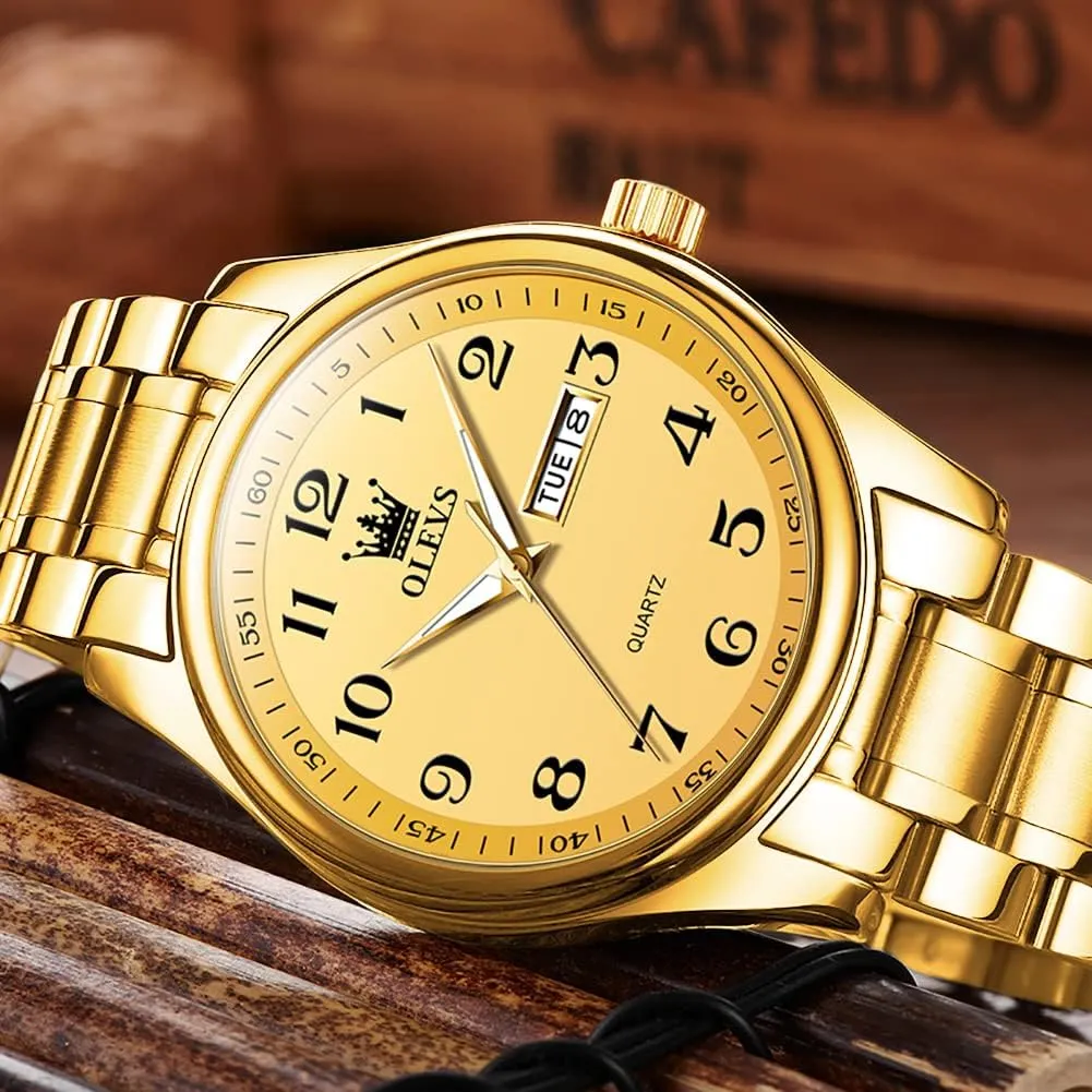 Big Face Blue/Black/Gold/Silver Roman Arabic Numerals Men's Wrist Watch OLEVS Mens Watch Stainless Steel Analog Quartz Watches for Men Day Date receptiveness Easy Read Diamond Waterproof Dress Luxury Classic Casual 